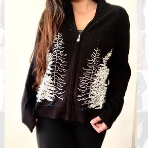 Christopher & Banks Christmas Tree Beaded Sweater